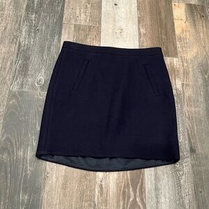 j crew Navy Blue 100% Wool career skirt sz 0 Mini Skirt Zip Pockets Lined NWOT
